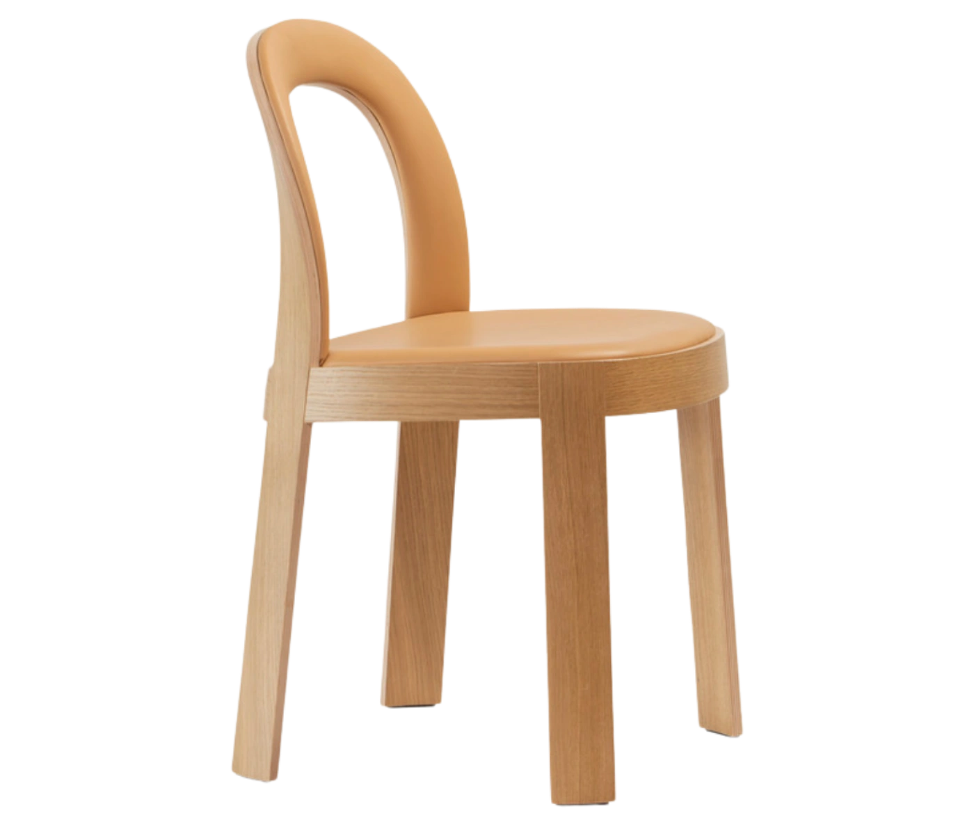 Bla Station OM chair, right-side view in natural timber with cream upholstered seat and backrest, and slim legs.
