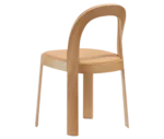 Bla Station OM chair, back view in natural timber with cream upholstered seat and backrest, and slim legs.