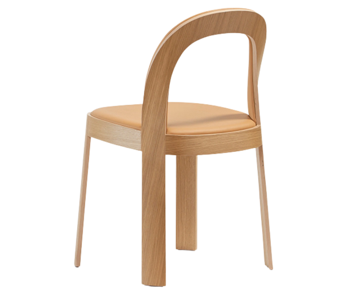 Bla Station OM chair, back view in natural timber with cream upholstered seat and backrest, and slim legs.
