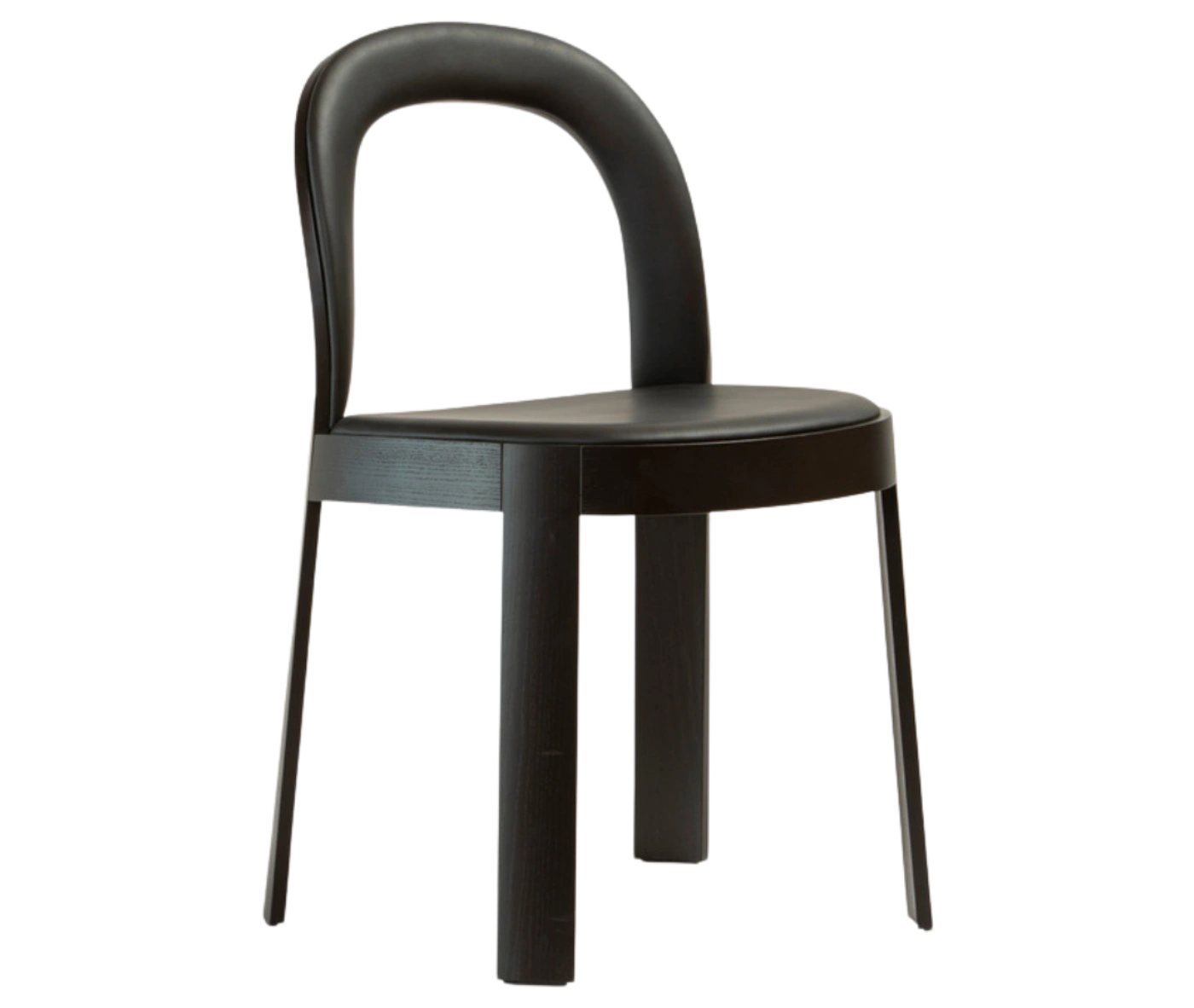 Bla Station OM chair, front-right view in black timber with black upholstered seat and backrest, and slim legs.