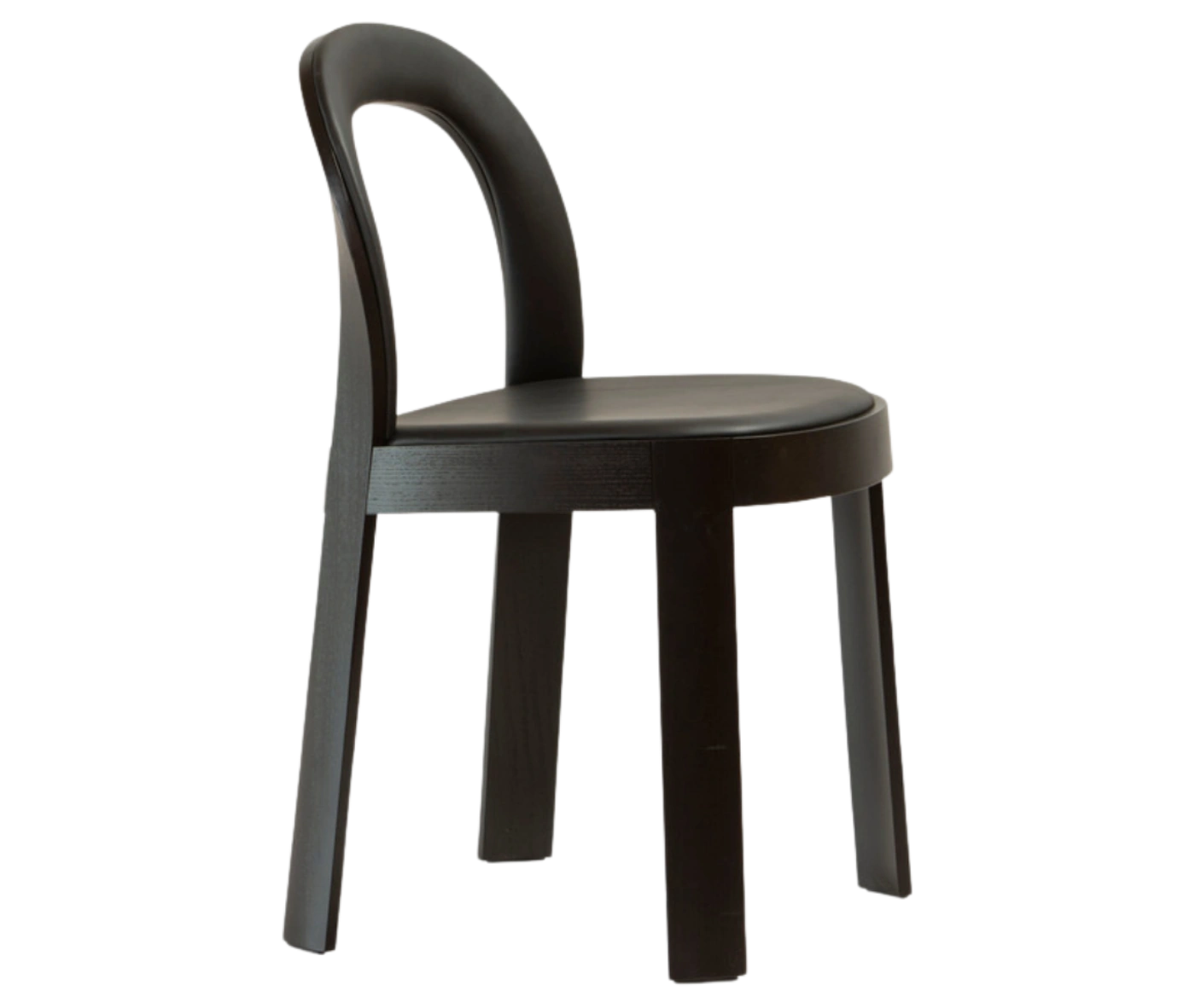 Bla Station OM chair, right-side view in black timber with black upholstered seat and backrest, and slim legs.
