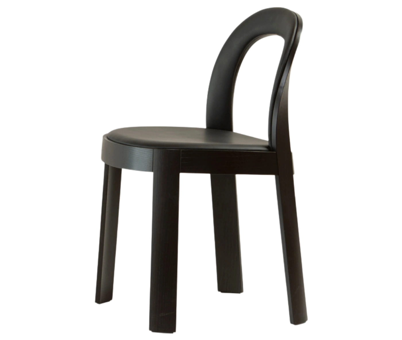 Bla Station OM chair, left-side view in black timber with black upholstered seat and backrest, and slim legs.