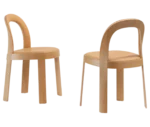 Bla Station OM chairs, angled side and rear views with natural timber frame and upholstered seat and backrest.