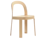Bla Station OM chair, front-right view in natural timber with curved backrest and slim legs.