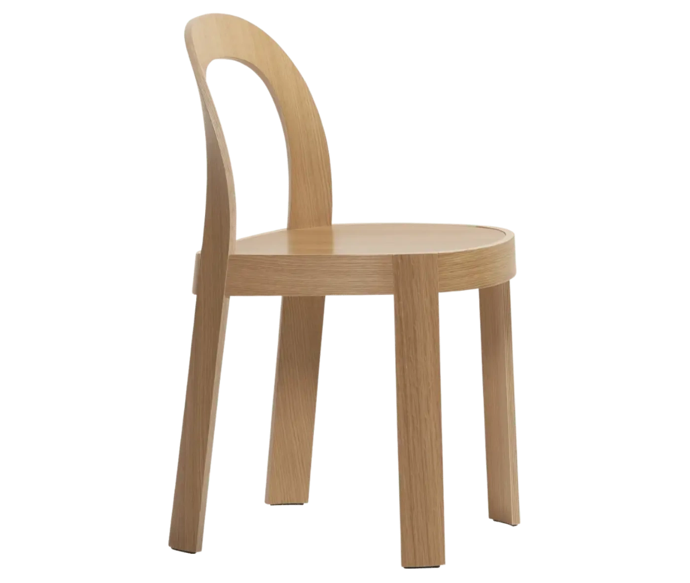 Bla Station OM chair, angled right view in natural timber with curved backrest and slim legs.