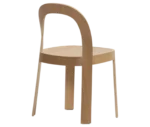 Bla Station OM chair, back view in natural timber with curved backrest and slim legs.