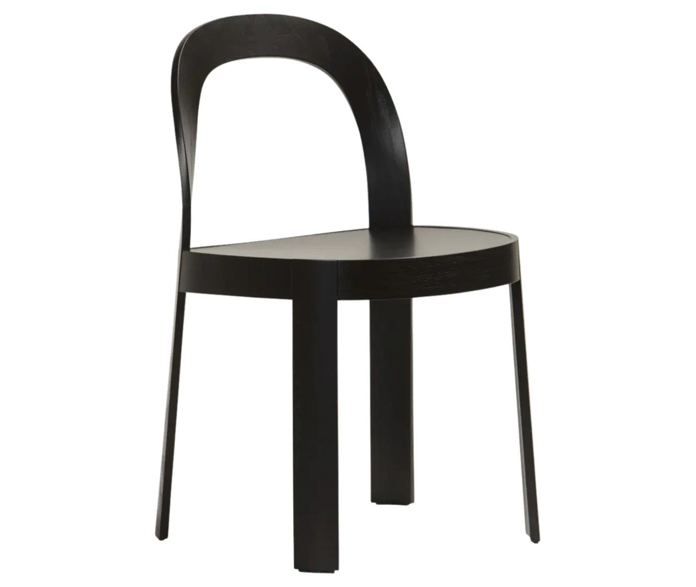 Bla Station OM chair, front-right view in black timber with curved backrest and slim legs.