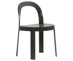 Bla Station OM chair, front-right view in dark timber with curved backrest and slim legs.