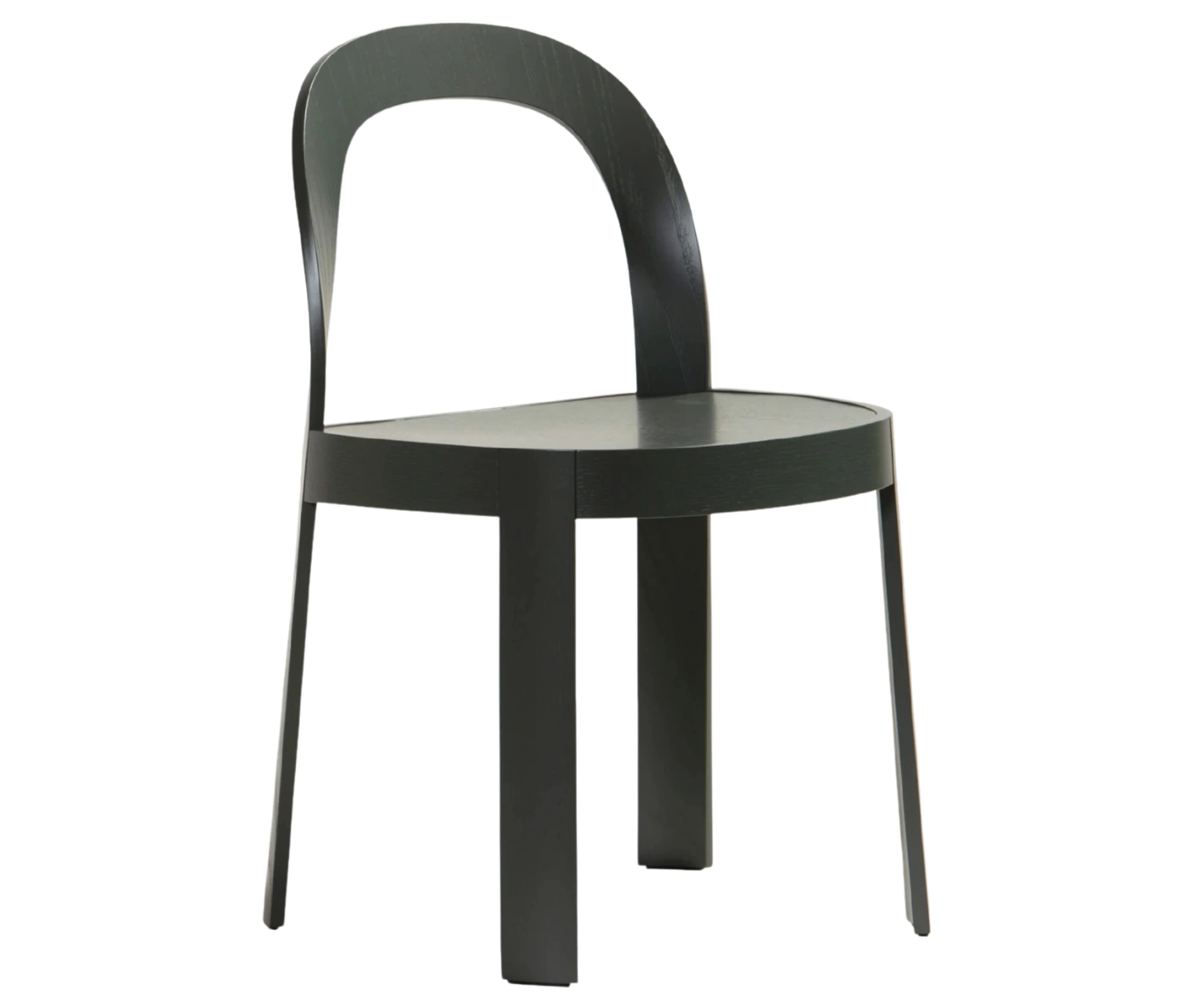 Bla Station OM chair, front-right view in dark timber with curved backrest and slim legs.