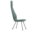 Bla Station Poppe high-back lounge chair, front-right view with fully upholstered light blue seat and slim metal legs.