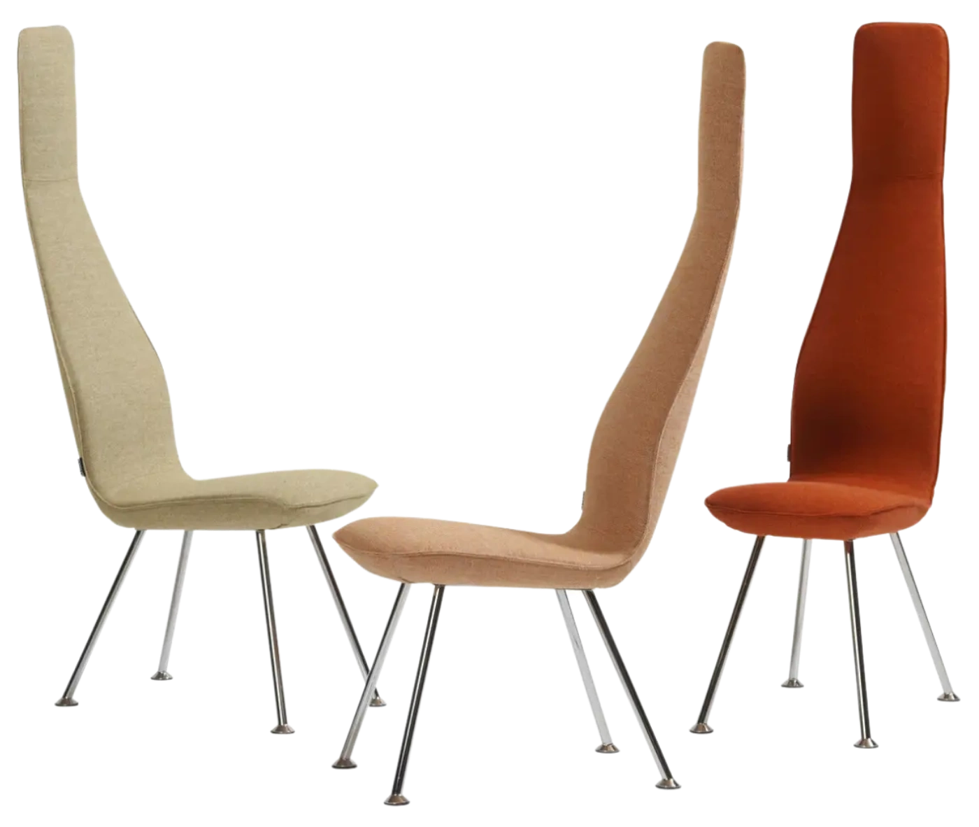 Bla Station Poppe lounge chairs in high-back with assorted upholstery and slim metal legs.