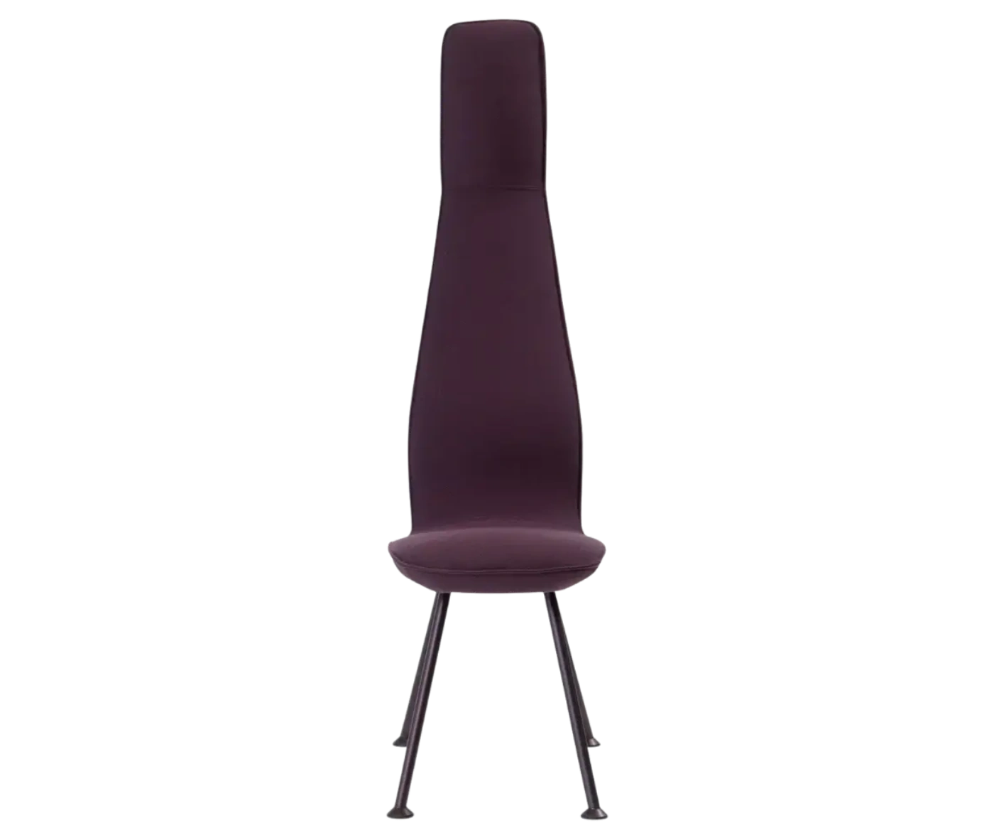 Bla Station Poppe high-back lounge chair, front view with fully upholstered burgundy seat and slim metal legs.