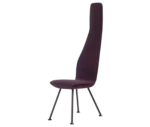 Bla Station Poppe high-back lounge chair, front-left view with fully upholstered burgundy seat and slim metal legs.