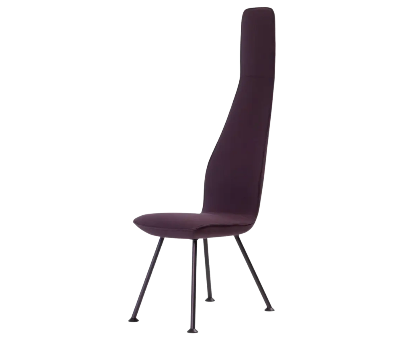 Bla Station Poppe high-back lounge chair, front-left view with fully upholstered burgundy seat and slim metal legs.