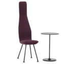 Bla Station Poppe high-back lounge chair, front-right view with fully upholstered burgundy seat and slim metal legs.