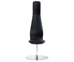 Bla Station Poppe high-back lounge chair, front-right view with fully upholstered dark seat, and round disc base.