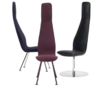 Bla Station Poppe high-back lounge chairs with elongated backrests, assorted upholstery, and slim metal legs.