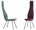 Bla Station Poppe high-back lounge chairs with elongated backrests, fully upholstered and slim metal legs.