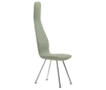Bla Station Poppe high-back lounge chair, front-right view with fully upholstered light sage green seat and slim metal legs.