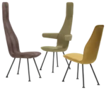 Bla Station Poppe high-back lounge chairs with fully upholstered seats and backrests, and slim metal legs.