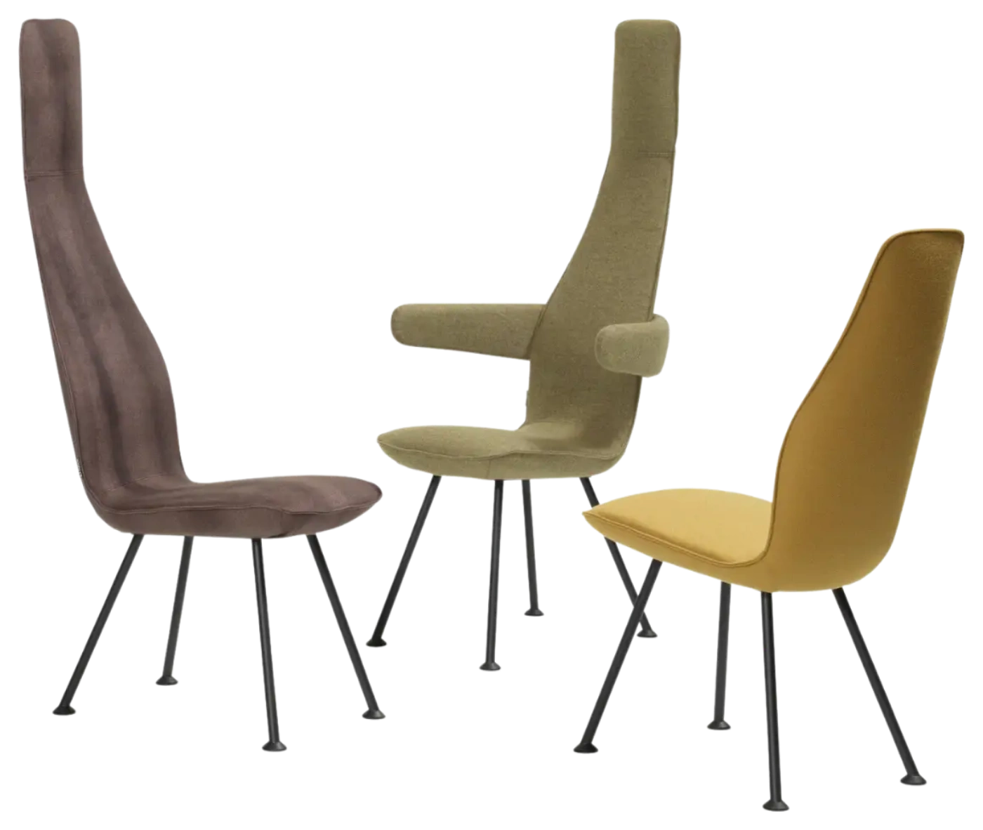 Bla Station Poppe high-back lounge chairs with fully upholstered seats and backrests, and slim metal legs.