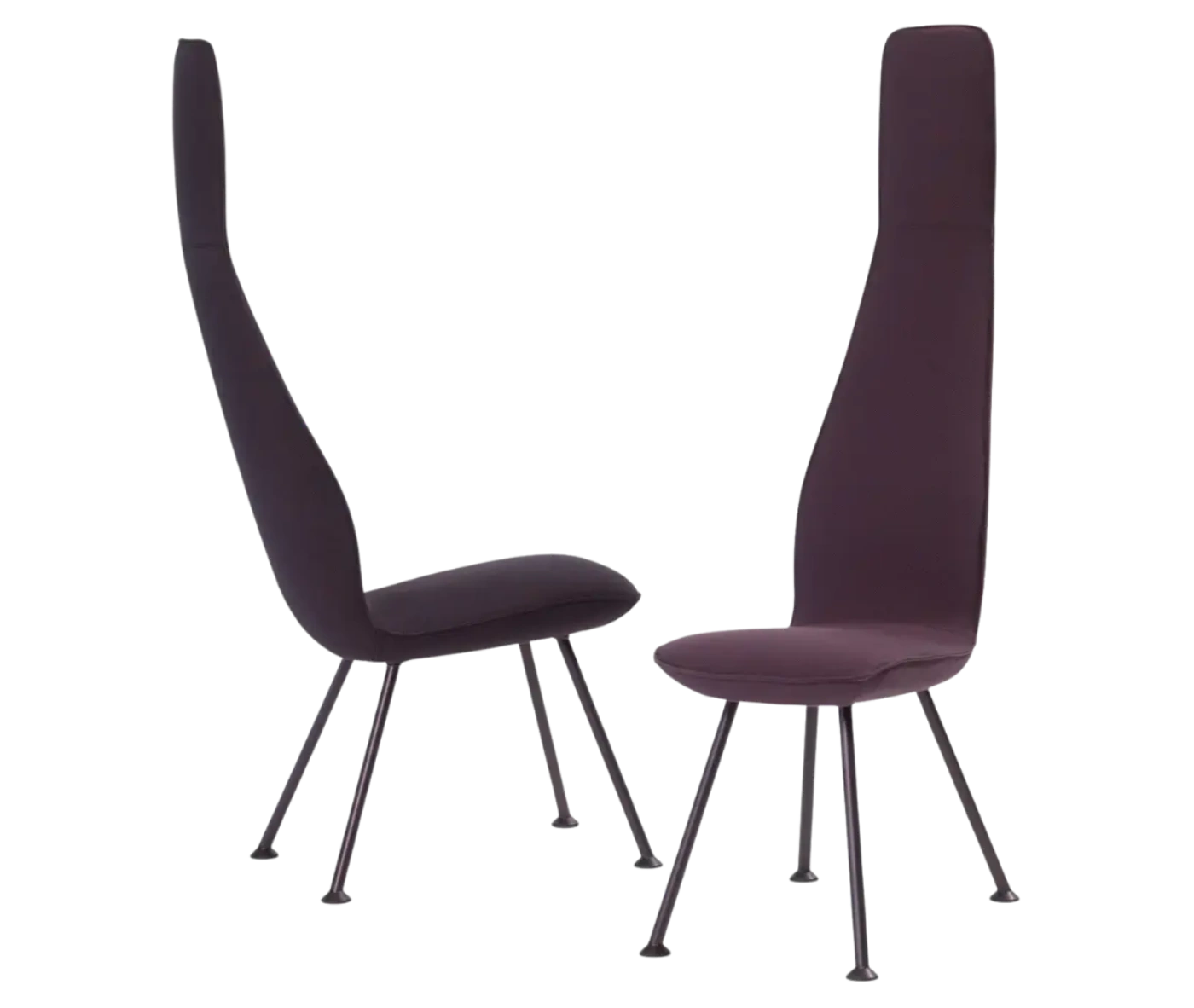 Bla Station Poppe high-back lounge chairs with fully upholstered seats and backrests in deep burgundy.