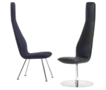 Bla Station Poppe high-back lounge chair with fully upholstered seat and elongated backrest in metal base and legs.