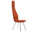 Bla Station Poppe high-back lounge chair, front-right view with fully upholstered orange seat and slim metal legs.