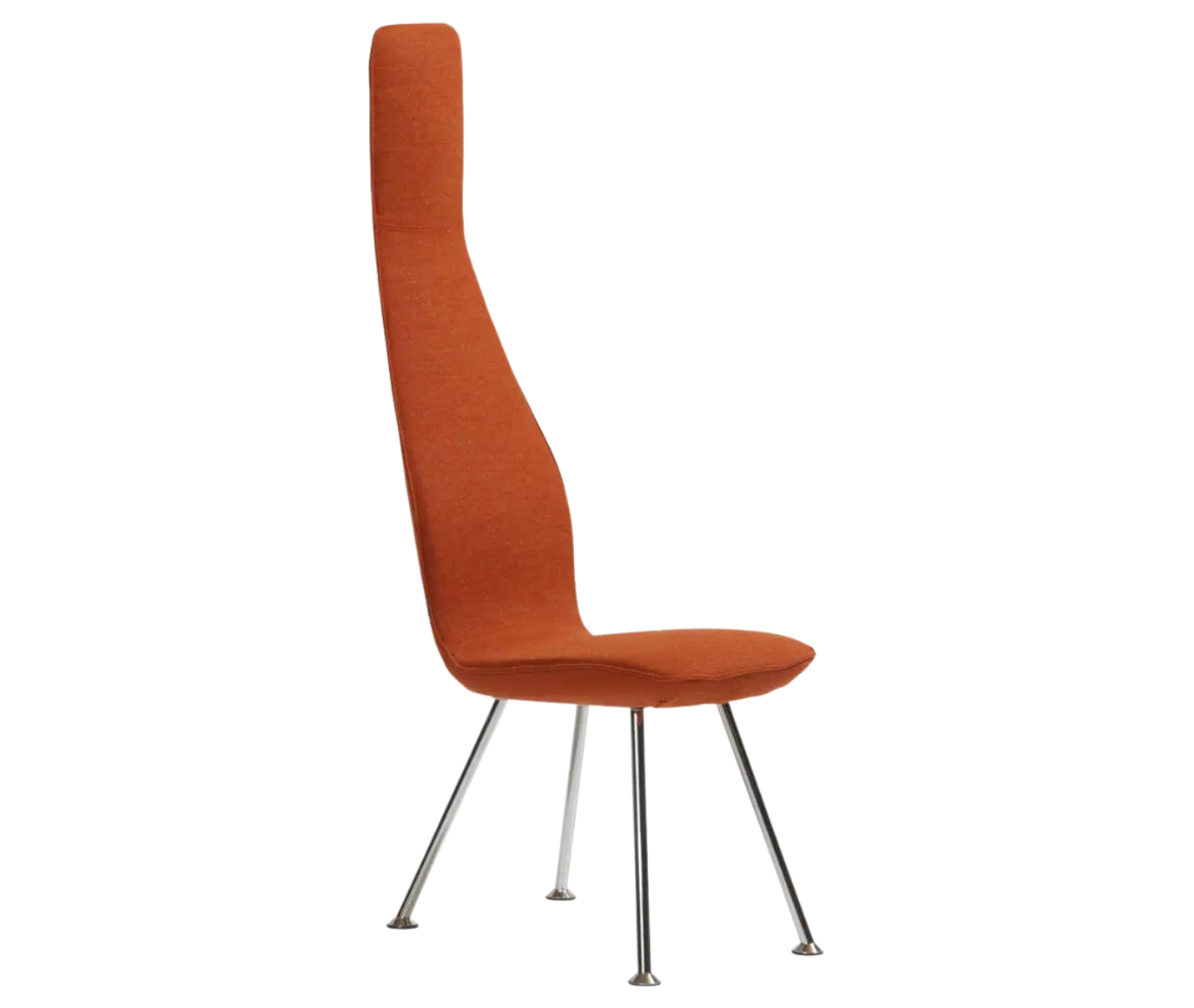 Bla Station Poppe high-back lounge chair, front-right view with fully upholstered orange seat and slim metal legs.