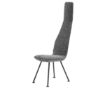 Bla Station Poppe high-back lounge chair, front-left view with fully upholstered patterned seat and slim metal legs.
