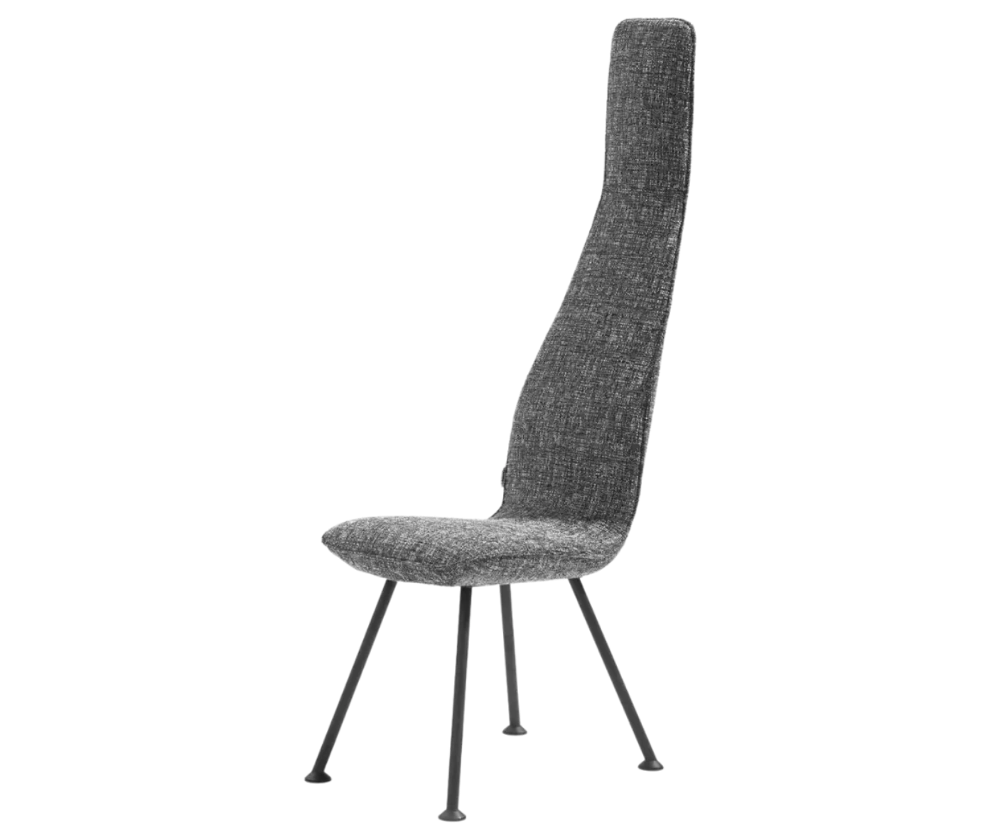 Bla Station Poppe high-back lounge chair, front-left view with fully upholstered patterned seat and slim metal legs.
