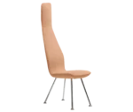 Bla Station Poppe high-back lounge chair, front-right view with fully upholstered peach seat and slim metal legs.