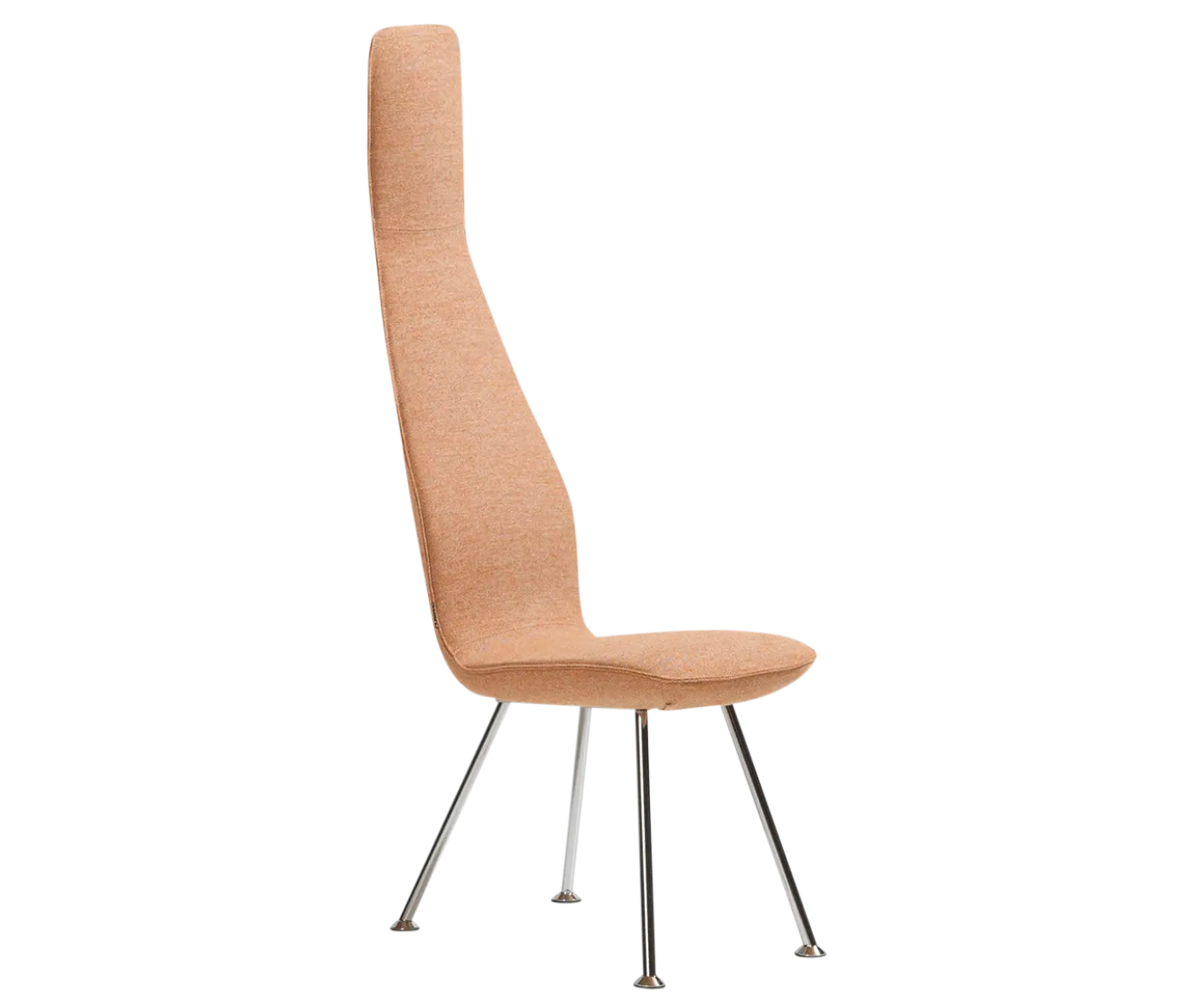 Bla Station Poppe high-back lounge chair, front-right view with fully upholstered peach seat and slim metal legs.
