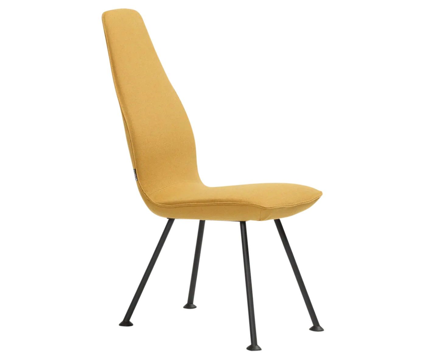 Bla Station Poppe lounge chair, front-right view with fully upholstered yellow seat and slim metal legs.