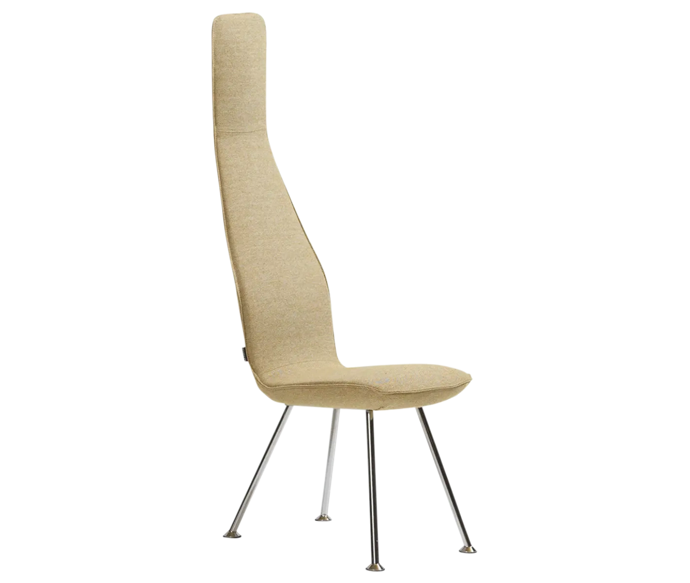 Bla Station Poppe high-back lounge chair, front-right view with fully upholstered beige seat and slim metal legs.