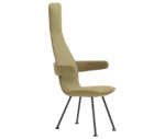 Bla Station Poppe high-back lounge chair, front-right view with fully upholstered beige seat, armrests, and slim metal legs.