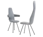 Bla Station Poppe high-back and low-back lounge chairs with fully upholstered seats and backrests, and slim metal legs.