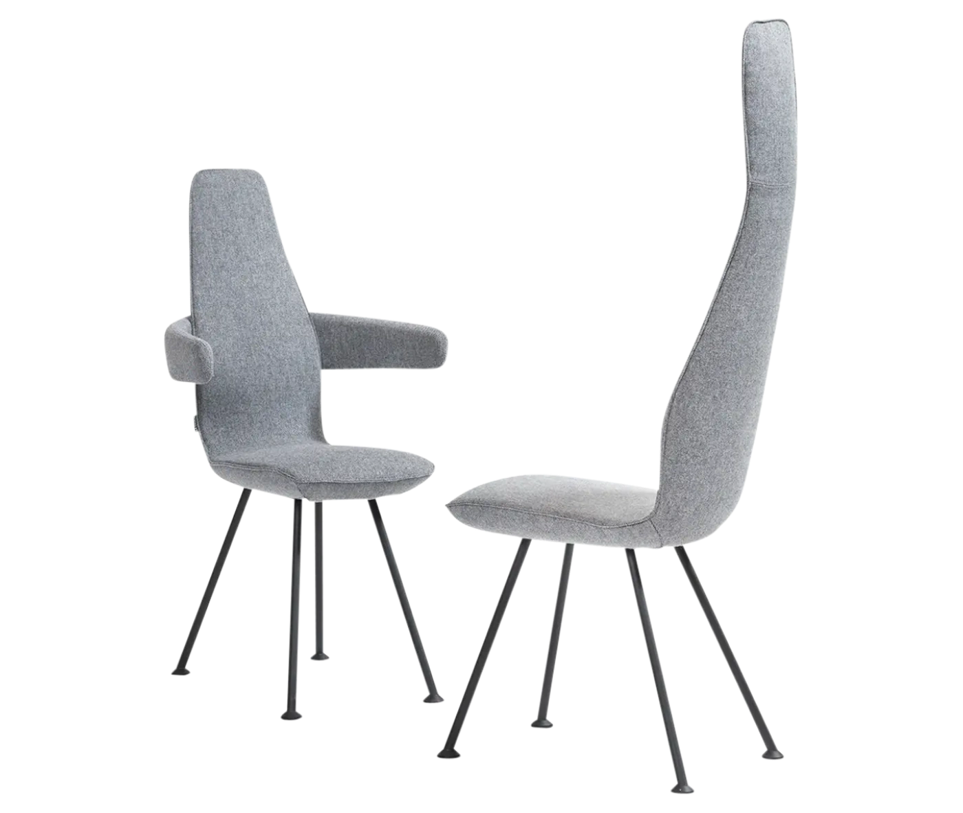 Bla Station Poppe high-back and low-back lounge chairs with fully upholstered seats and backrests, and slim metal legs.