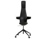 Bla Station Poppe high-back office chair, front view with black leather upholstery, elongated backrest, and caster base.