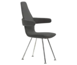 Bla Station Poppe lounge chair, front-right view with fully upholstered dark seat, armrests and slim metal legs.