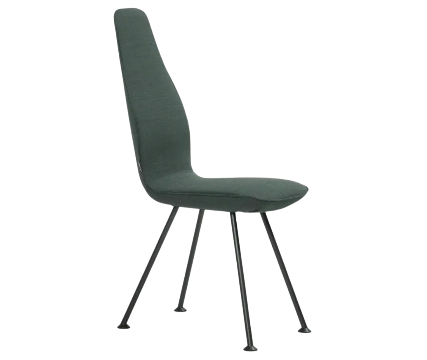 Bla Station Poppe lounge chair, front-right view with fully upholstered dark seat and slim metal legs.