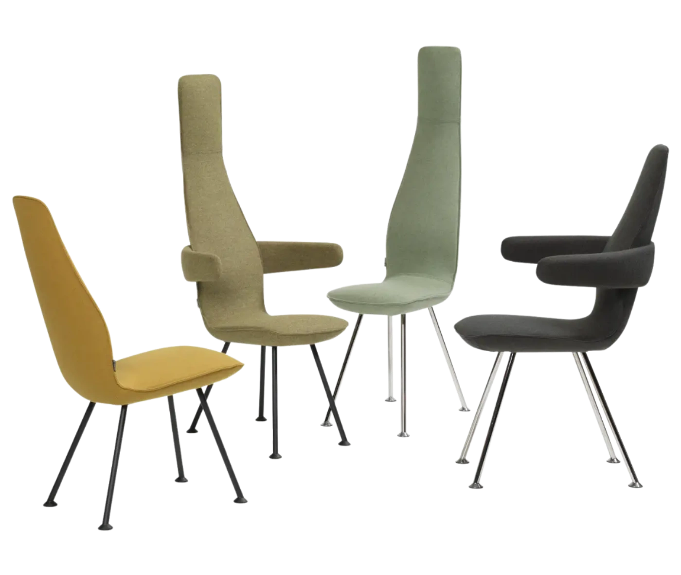 Bla Station Poppe lounge chairs in high-back and low-back versions with assorted upholstery.