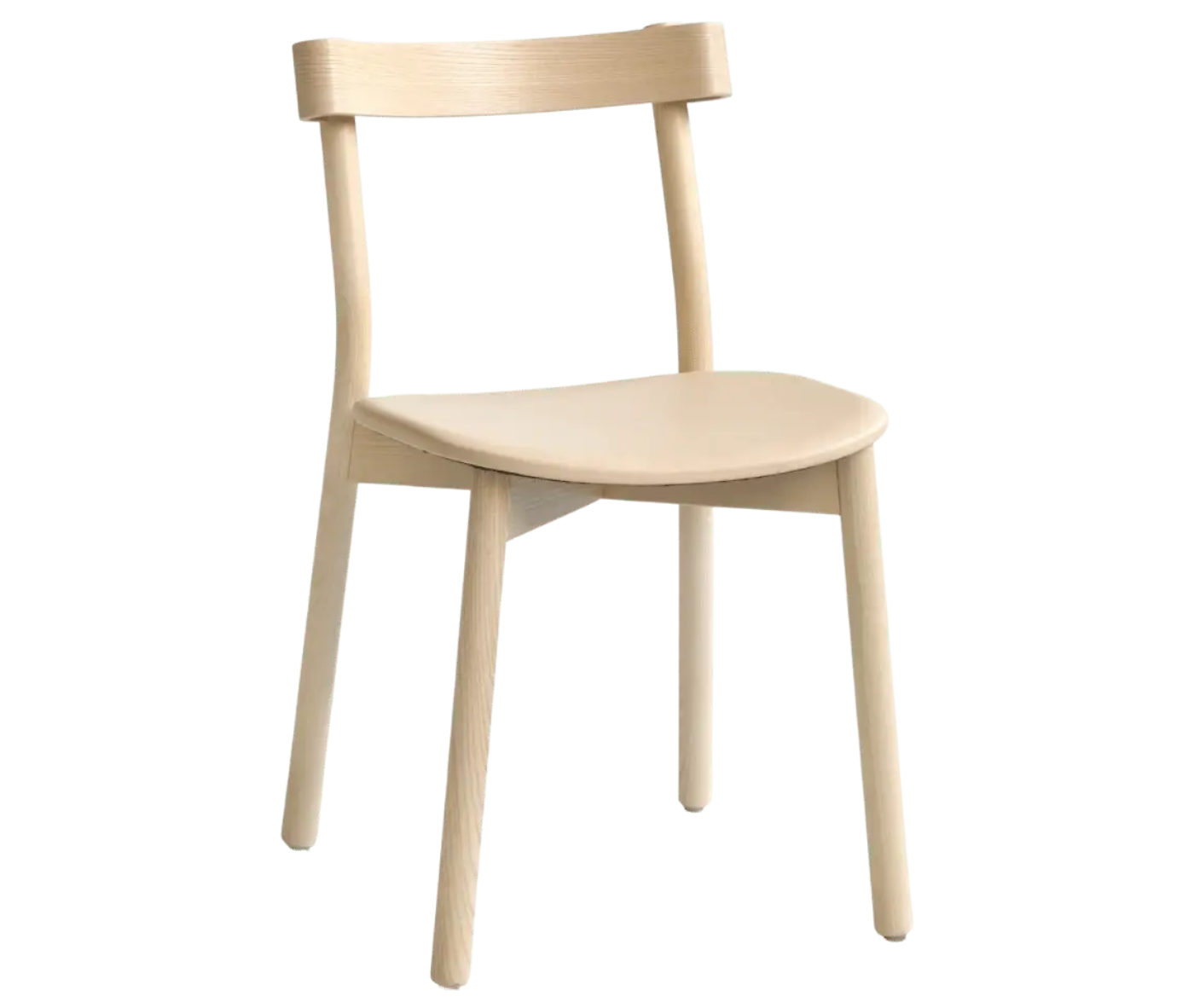 Bla Station Still Life chair, front-right view in natural timber with an upholstered seat.