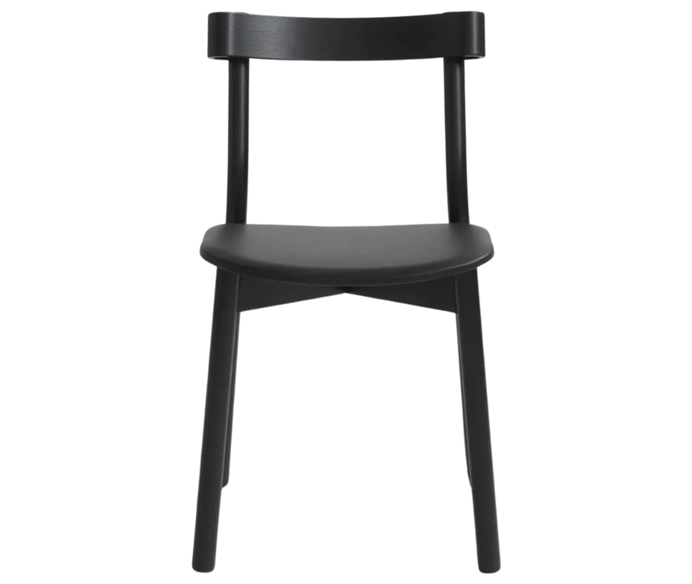 Bla Station Still Life chair, front view in dark timber with an upholstered seat.