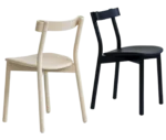Bla Station Still Life chairs in natural and dark timber frame and an upholstered seat.