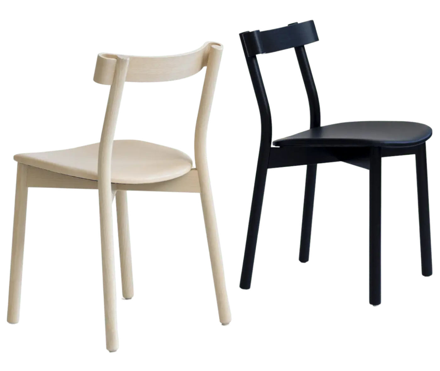 Bla Station Still Life chairs in natural and dark timber frame and an upholstered seat.