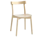 Bla Station Still Life chair, front-right view in natural timber with curved backrest and tapered legs.