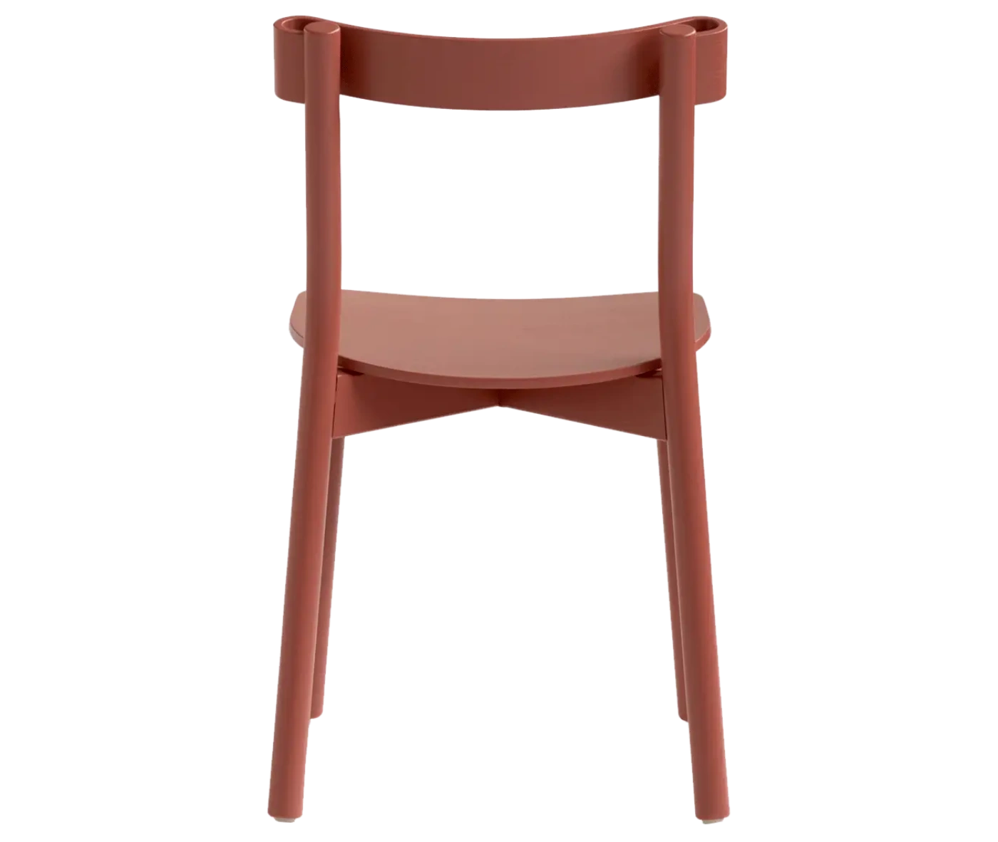 Bla Station Still Life chair, back view in terracotta timber with a curved backrest and slim legs.
