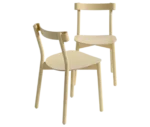 Bla Station Still Life chairs in cream finish with all timber material, curved backrest and slim legs.
