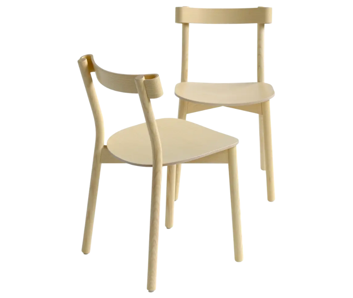 Bla Station Still Life chairs in cream finish with all timber material, curved backrest and slim legs.